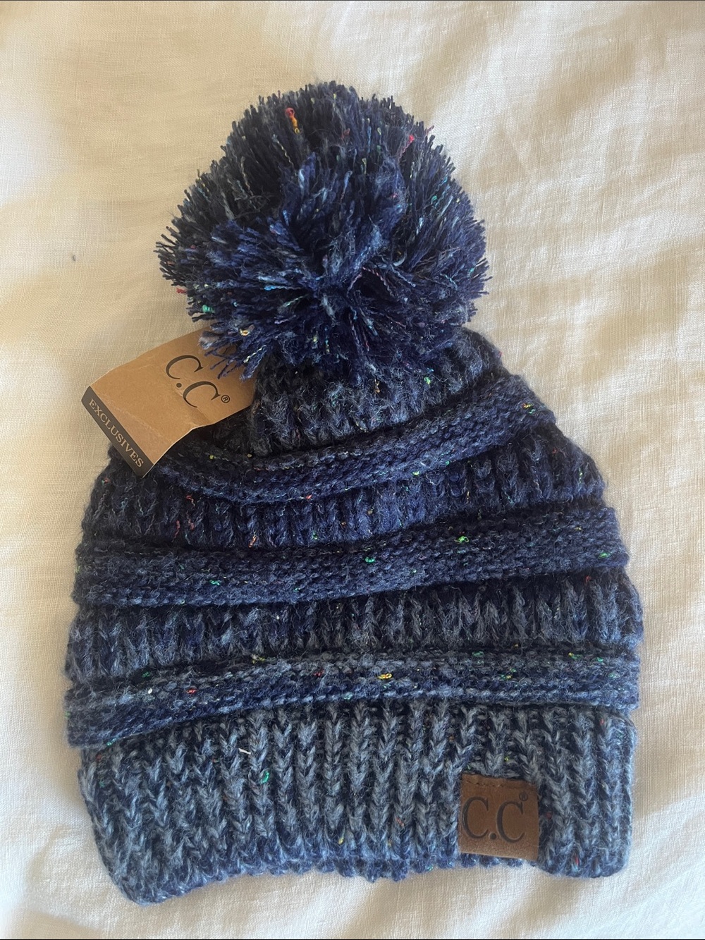 C.C Kids Navy Blue Pom Pom Knit Beanie NWT